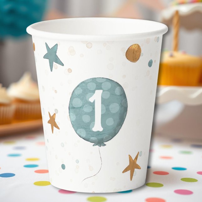 Cute Blue Boy 1st Birthday Party Paper Cups (Creator Uploaded)
