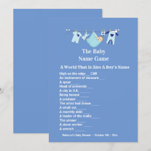 Cute Blue Boy Baby Shower Guessing Game Invitation