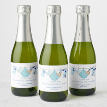 Cute Blue Boy Baby Shower Mini Sparkling Wine Label
