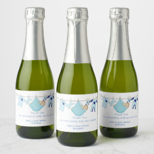 Cute Blue Boy Baby Shower Mini Sparkling Wine Label