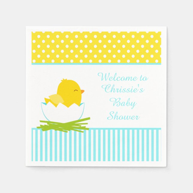 Cute Blue Boy Chick Baby Shower Party Napkin (Front)