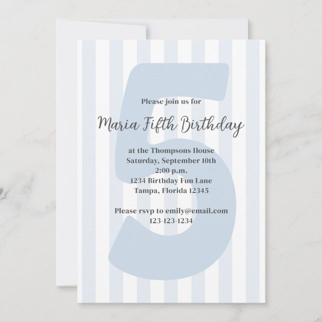 Cute Blue Boy Fifth Birthday Whimsical Birthday Invitation (Front)