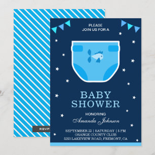 Cute Blue Boys Diaper Baby Shower Invitation