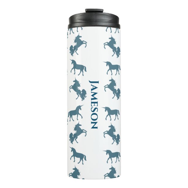 Cute Blue Boys' Name Monogram Unicorn Pattern Thermal Tumbler (Front)