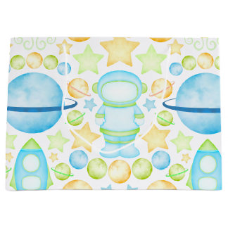 Cute Blue Boys Outer Space Astronaut Large Gift Bag