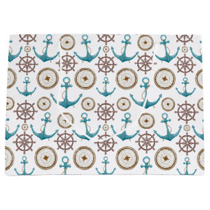 Cute Blue Boys Sailing Anchor Nautical Large Gift Bag