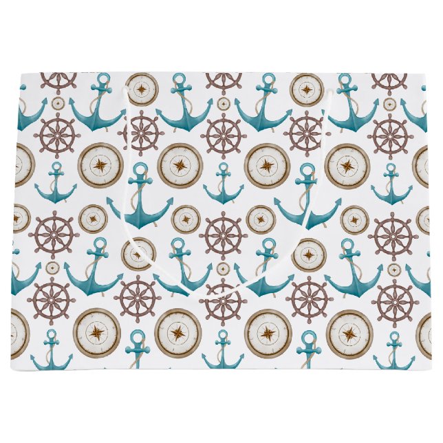 Cute Blue Boys Sailing Anchor Nautical Large Gift Bag (Front)