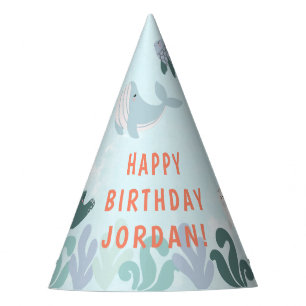 Cute Blue Boys Under The Sea Watercolor Birthday Party Hat