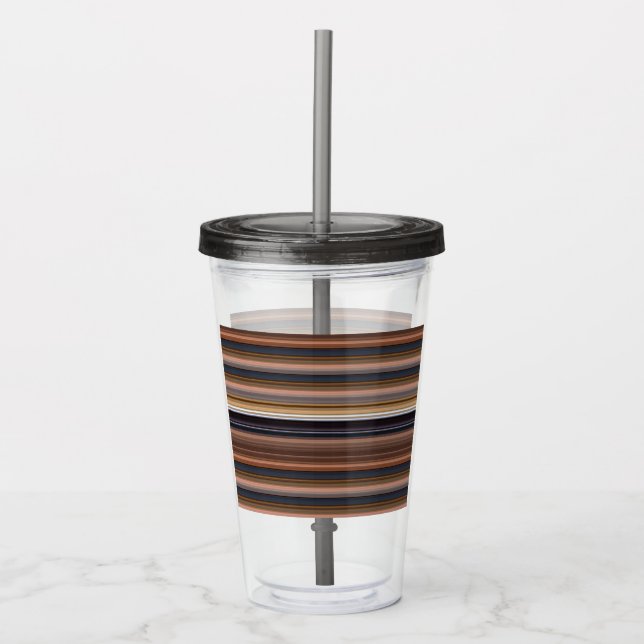 Cute blue brown stripes acrylic tumbler (Front)