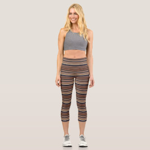 Cute blue brown stripes capri leggings