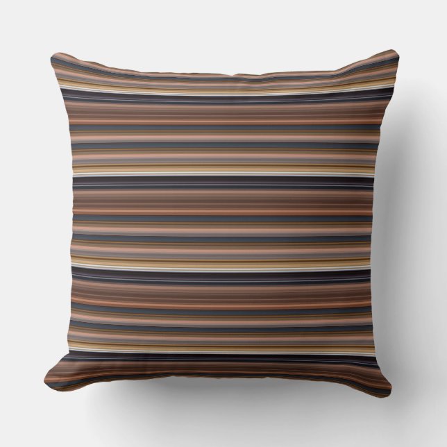 Cute blue brown stripes cushion (Front)
