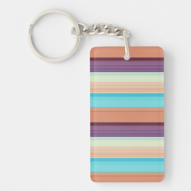 Cute blue brown stripes  key ring (Front)