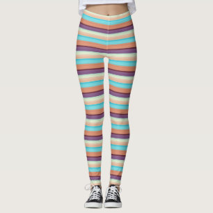 Cute blue brown stripes leggings