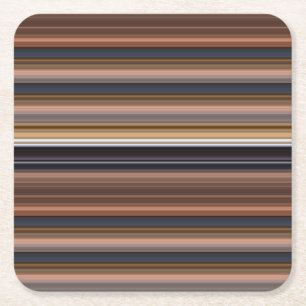 Cute blue brown stripes square paper coaster