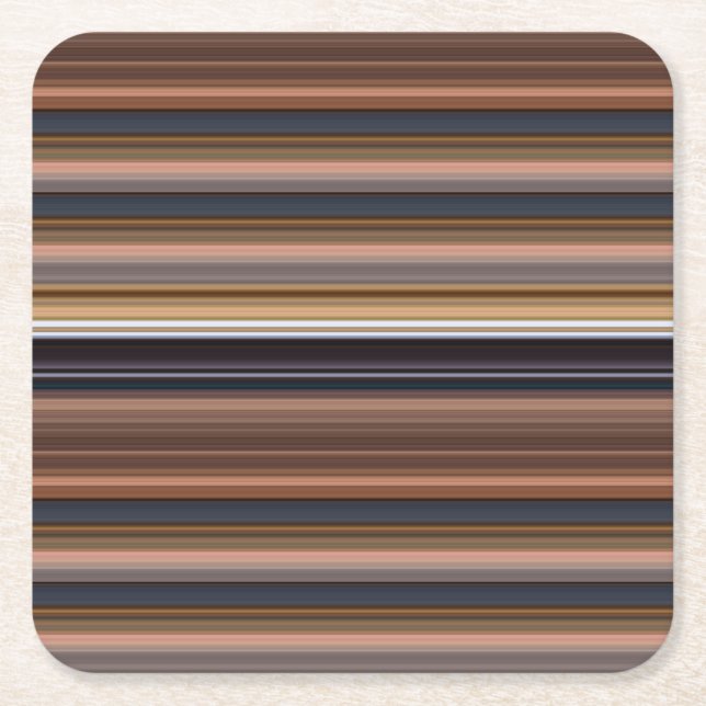 Cute blue brown stripes square paper coaster (Front)