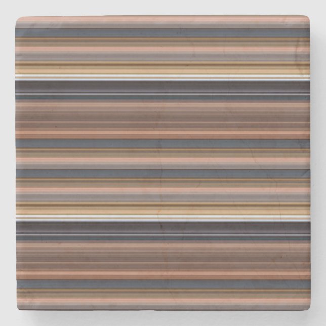 Cute blue brown stripes stone coaster (Front)