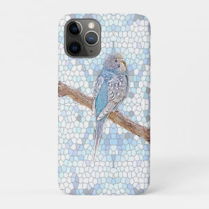 Cute blue budgie on mosaic background   iPhone 11 pro case