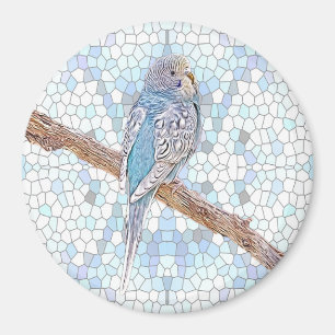 Cute blue budgie on mosaic background      magnet