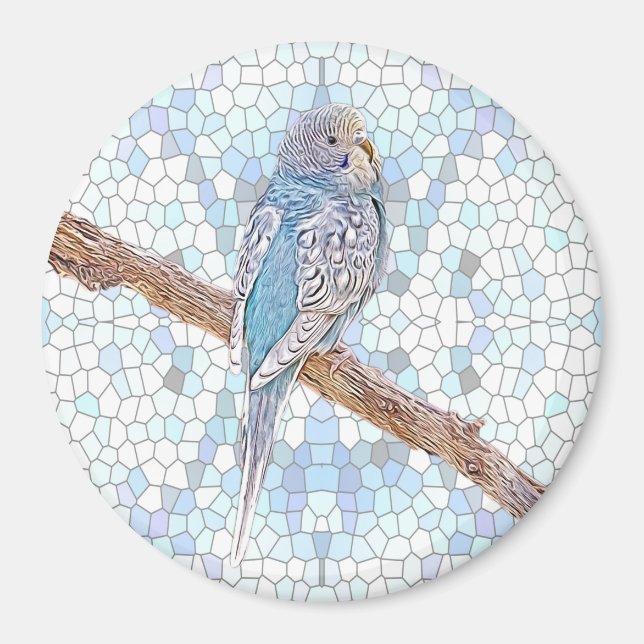 Cute blue budgie on mosaic background      magnet (Front)