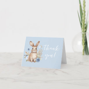 Cute blue bunny bohemian baby boy shower thank you card