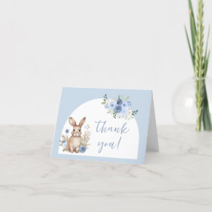 Cute blue bunny boho arch baby boy shower thank you card