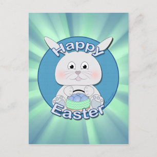 Cute Blue Bunny Boy with Easter eggs basket Holiday Postcard