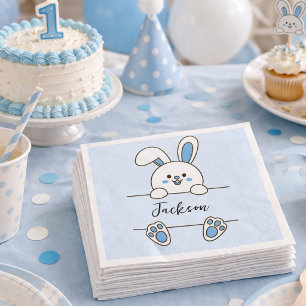 Cute Blue Bunny Boy's First Birthday Napkin