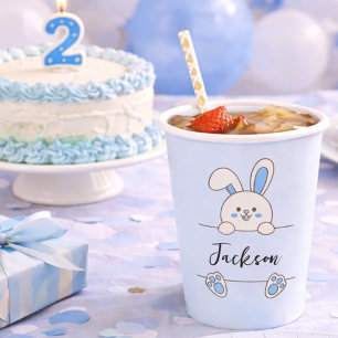 Cute Blue Bunny Boy's First Birthday Paper Cups