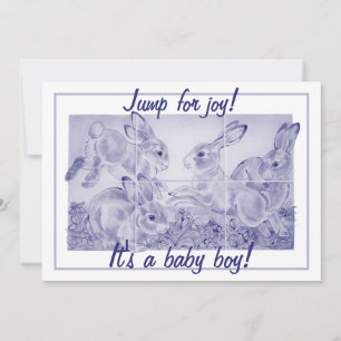 Cute Blue Bunny Rabbit Art Baby Boy Personalised  Announcement