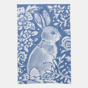Cute Blue Bunny Rabbit Floral Elegant Animal Bar Tea Towel