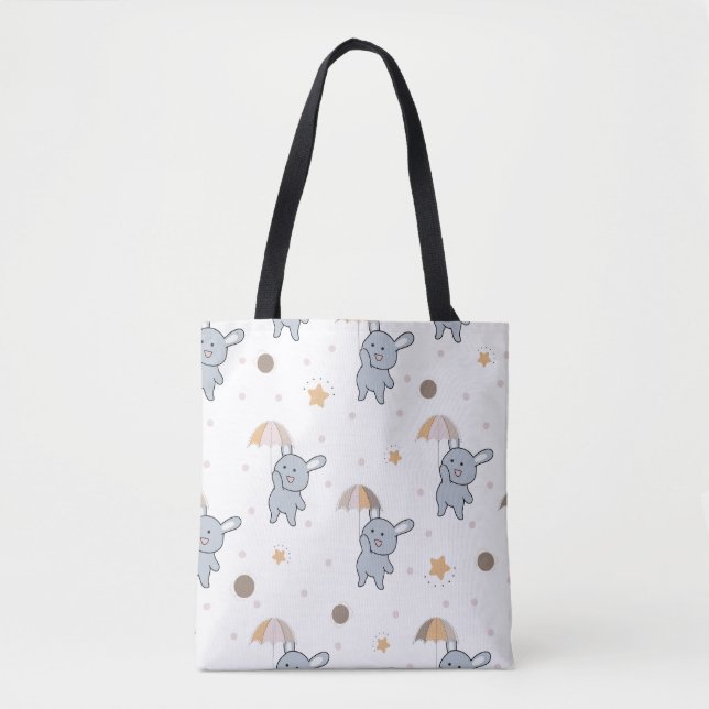 Cute Blue Bunny Tote Bag (Front)
