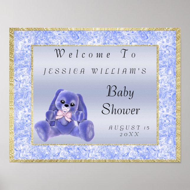 Cute Blue Bunny "Welcome" Poster (Front)