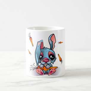 Cute Blue Bunny with Carrots Graphic Design Coffee Mug