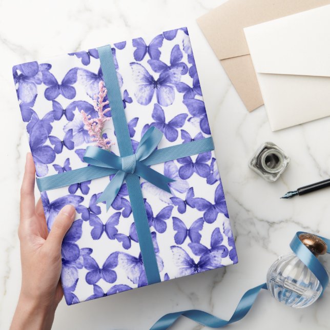 Cute Blue Butterflies Pattern Pastel Wrapping Paper (Gifting)