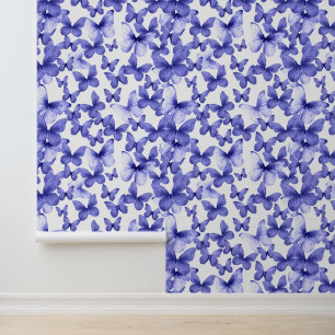 Cute Blue Butterflies Pattern Peel and Stick Wallpaper