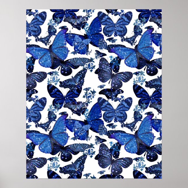 cute blue butterflies with glitter poster (Front)