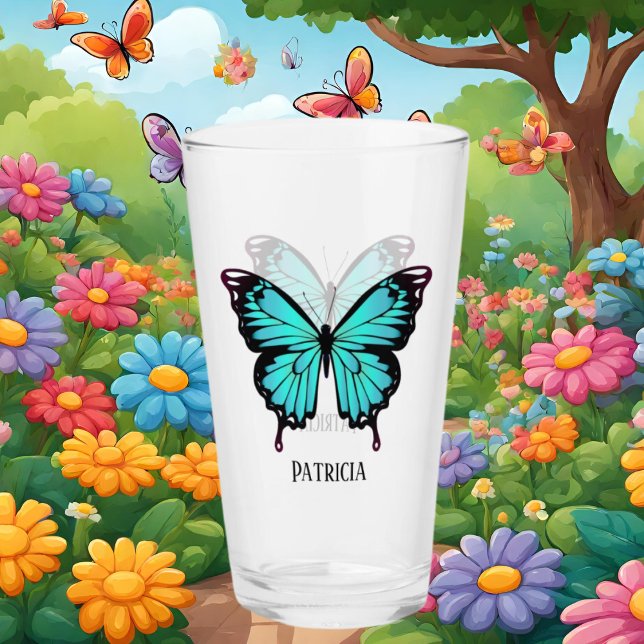 cute blue butterfly add name glass (Creator Uploaded)
