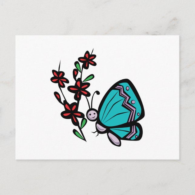 cute blue butterfly and flowers postcard (Front)