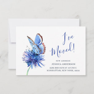Cute Blue Butterfly Flower Moving Announcement