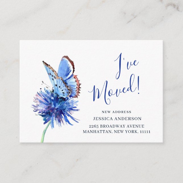 Cute Blue Butterfly Flower Moving Announcement (Front)
