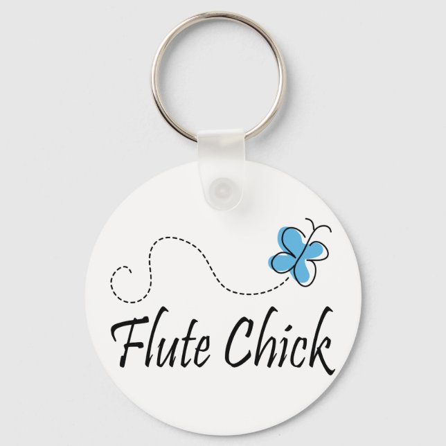 Cute Blue Butterfly Flute Chick Music Gift Key Ring (Front)