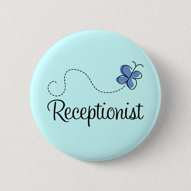 Cute Blue Butterfly Receptionist Job Gift 6 Cm Round Badge (Front)