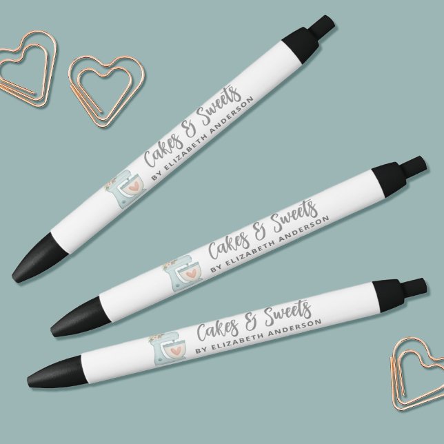 Cute Blue Cake Mixer Promotional Bakery  Black Ink Pen (Cute pens for your bakery, or for promotional items for your small business.)