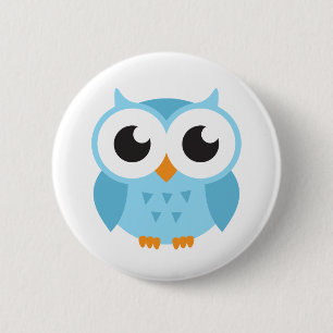 Cute blue cartoon baby owl 6 cm round badge