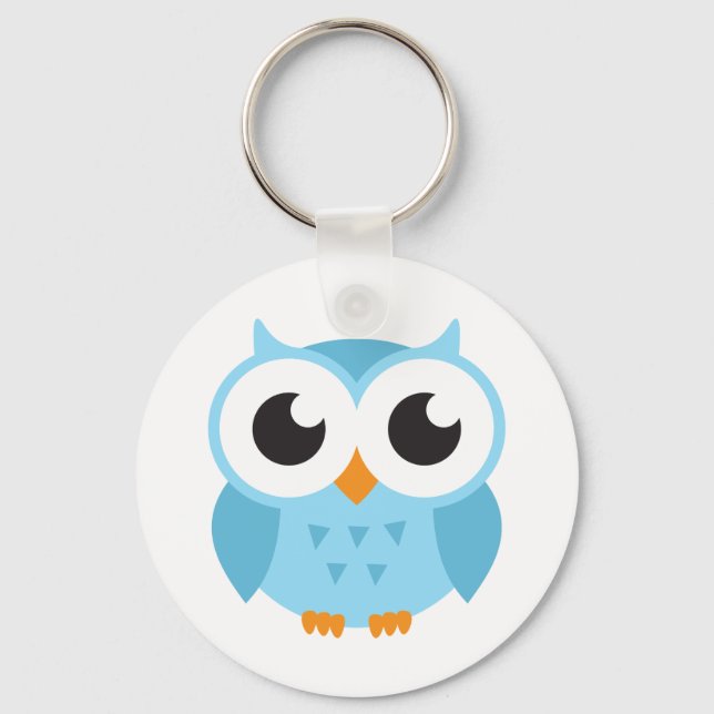 Cute blue cartoon baby owl key ring (Front)