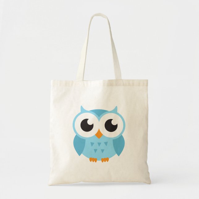 Cute blue cartoon baby owl tote bag (Front)