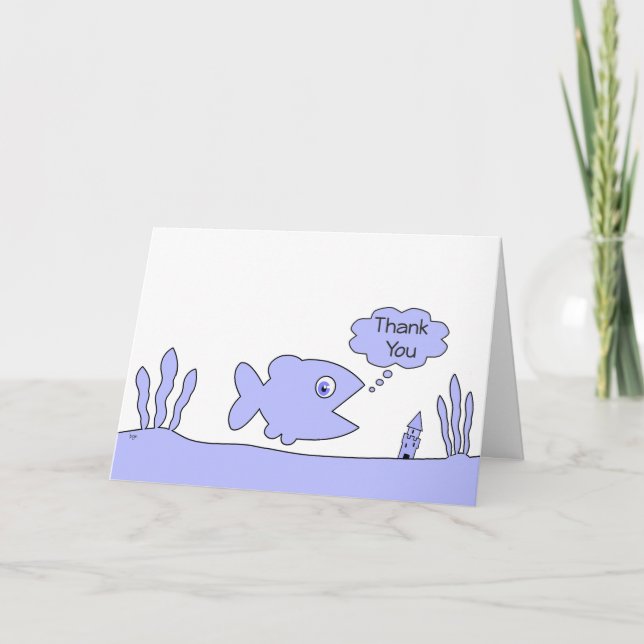 Cute Blue Cartoon Fish Thank You Any Occasion Card (Front)