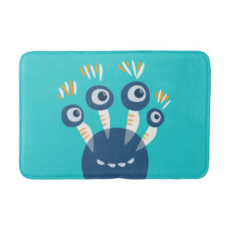 Cute Blue Cartoon Monster With Four Eyes Kids Bath Mat
