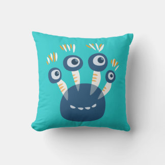 Cute Blue Cartoon Monster With Four Eyes Kids Cushion