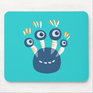 Cute Blue Cartoon Monster With Four Eyes Kids Mouse Mat